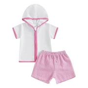 Toddler Baby Boys Girls Swim Cover Up Terry Cloth Zipper Hooded Beach Towel Seersucker Shorts Bathing Suits Coverup Baby Swimsuit 6-9 Months